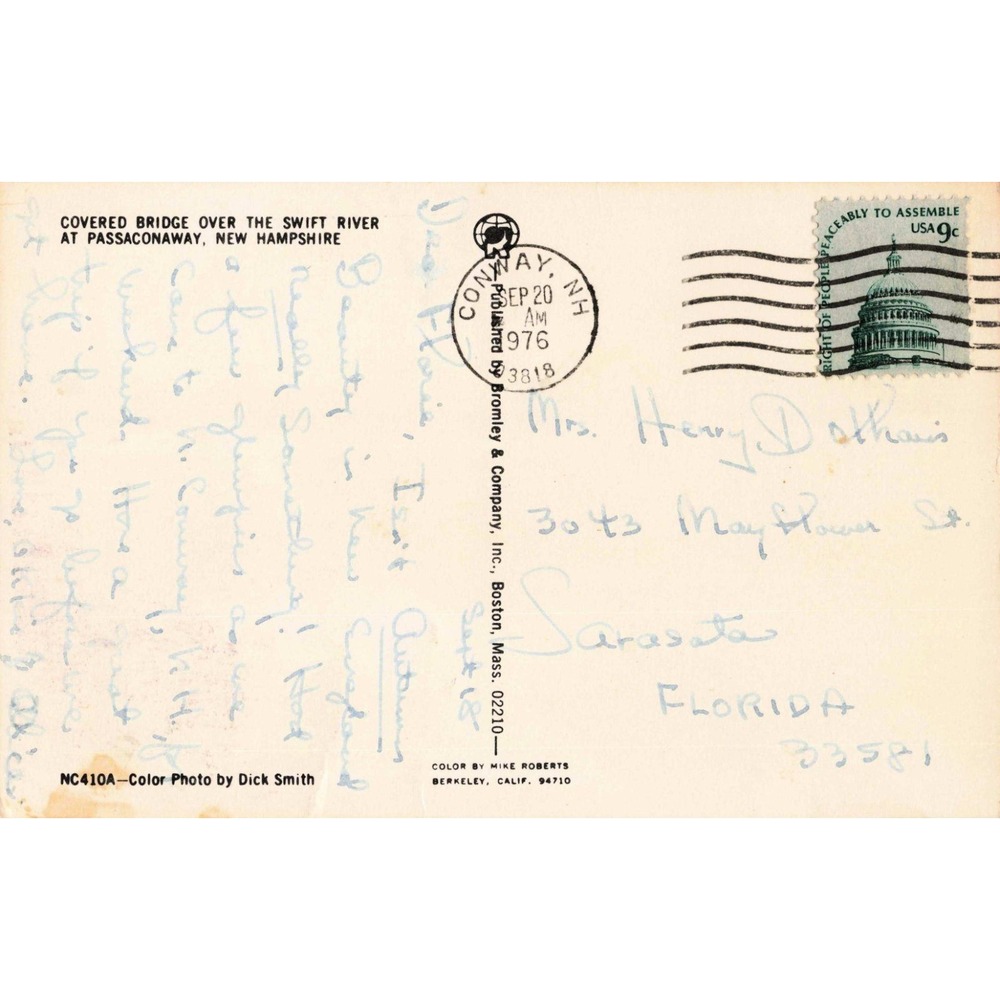 Vintage Covered Bridge over Swift River New Hampshire Postcard 1976 Dick Smith - Picture 2 of 2